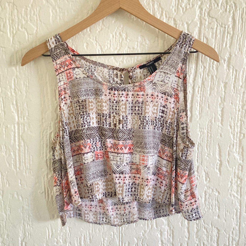 Forever 21 Patterned Cropped Tank Top Size Medium
